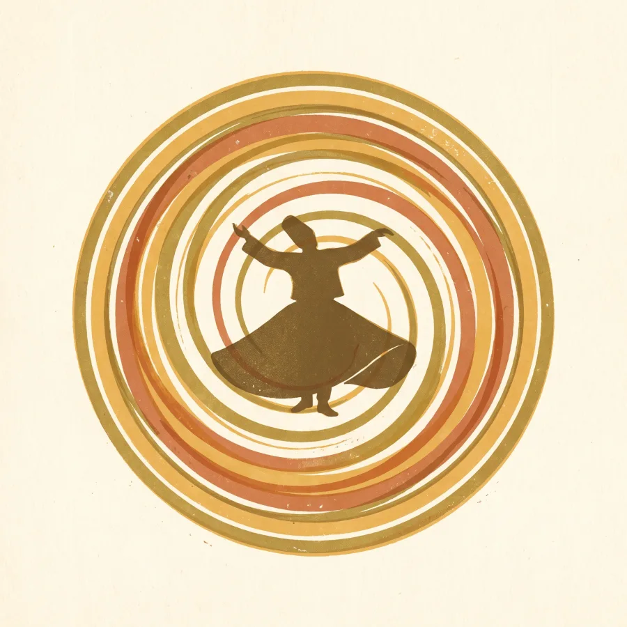 A whirling dervish inside a spiral of circles