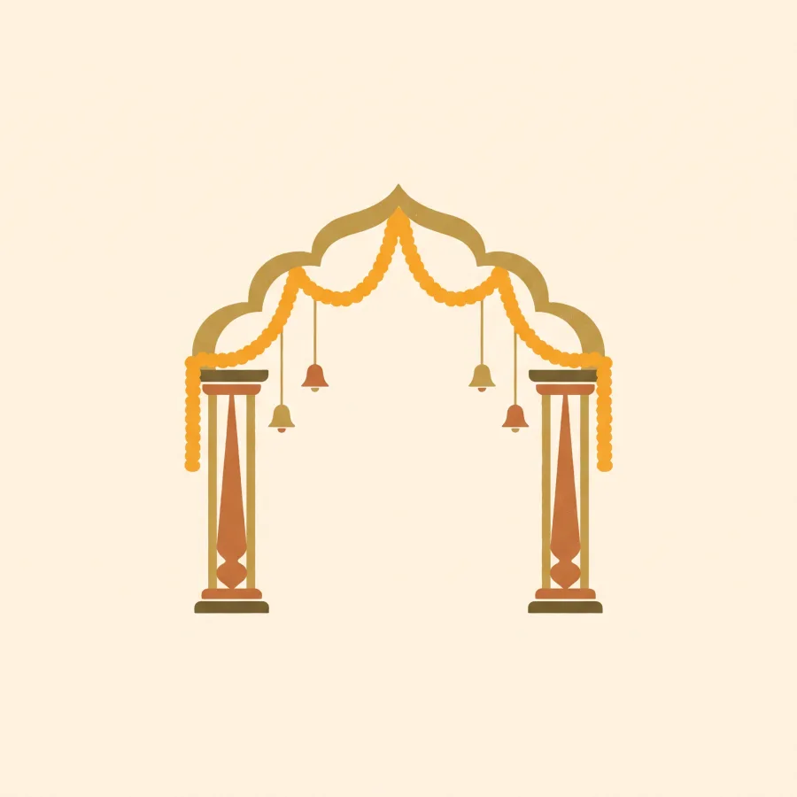 A wedding mandap draped with marigold garlands